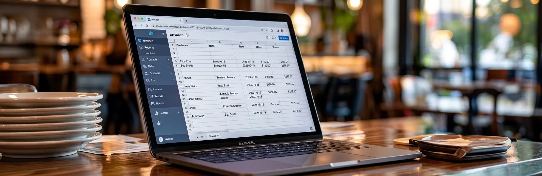 Ambiente de restaurante com computador
